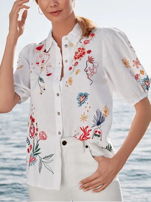Johnny Was Ruth Lisbon Linen Blouse